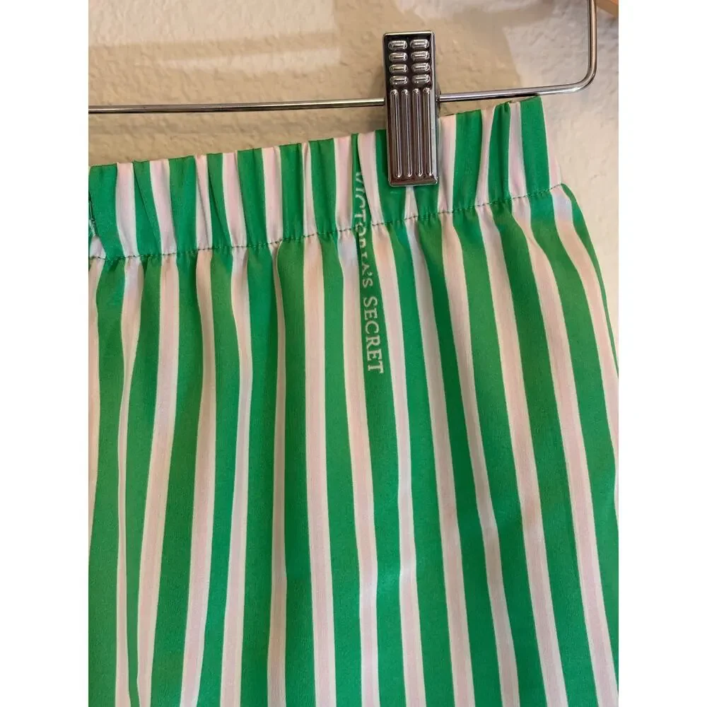 VICTORIA’S SECRET Pajama Lounge Shorts | Green White Stripe Satin Soft | SMALL - Picture 4 of 5